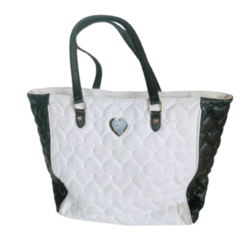 Betsy Johnson Bag Top Handle Quilted Heart Tote XOXO Blac…